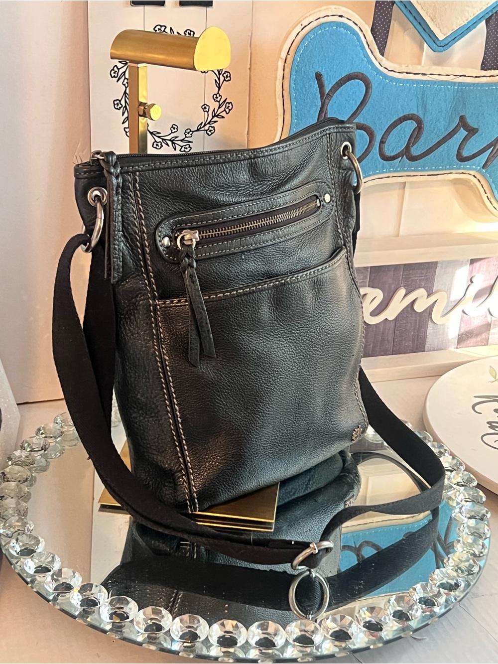 The Sak black leather Multicolor Interior Lined  crossbody bag